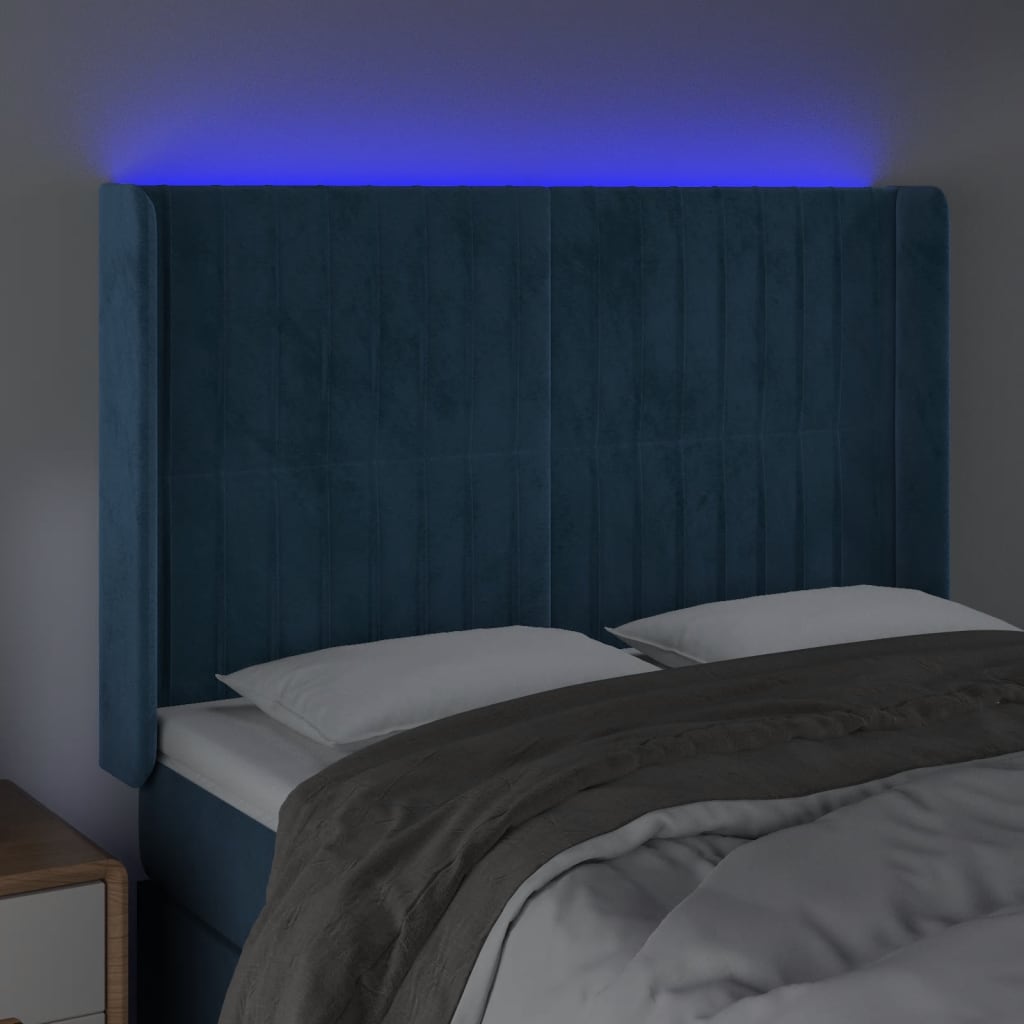 vidaXL Cabecero con LED de terciopelo azul oscuro 147x16x118/128 cm
