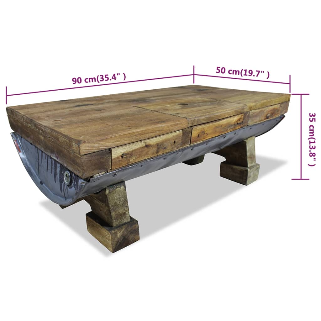 vidaXL Mesa de centro de madera maciza reciclada 90x50x35 cm