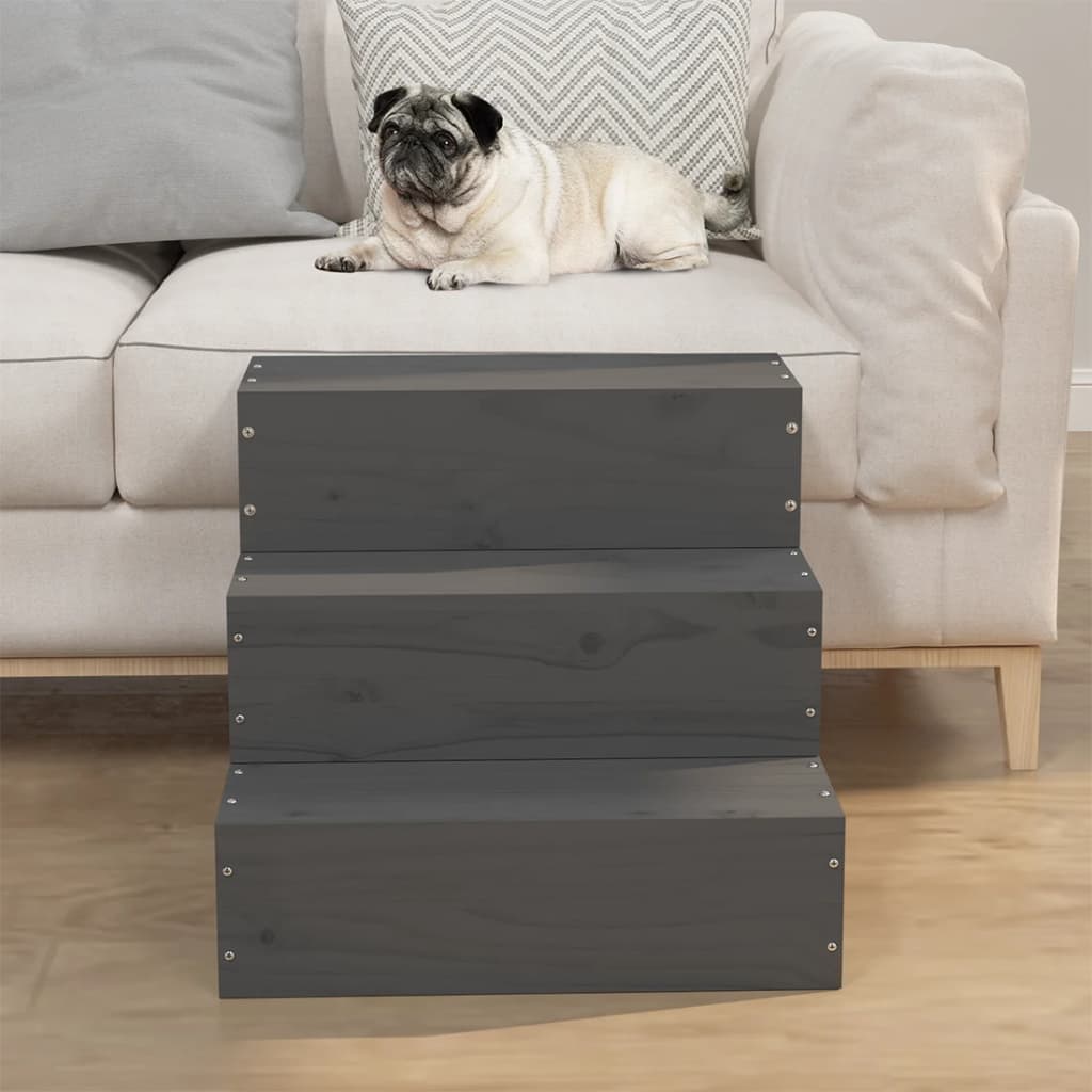 vidaXL Escalera para mascotas madera maciza de pino gris 40x37,5x35 cm
