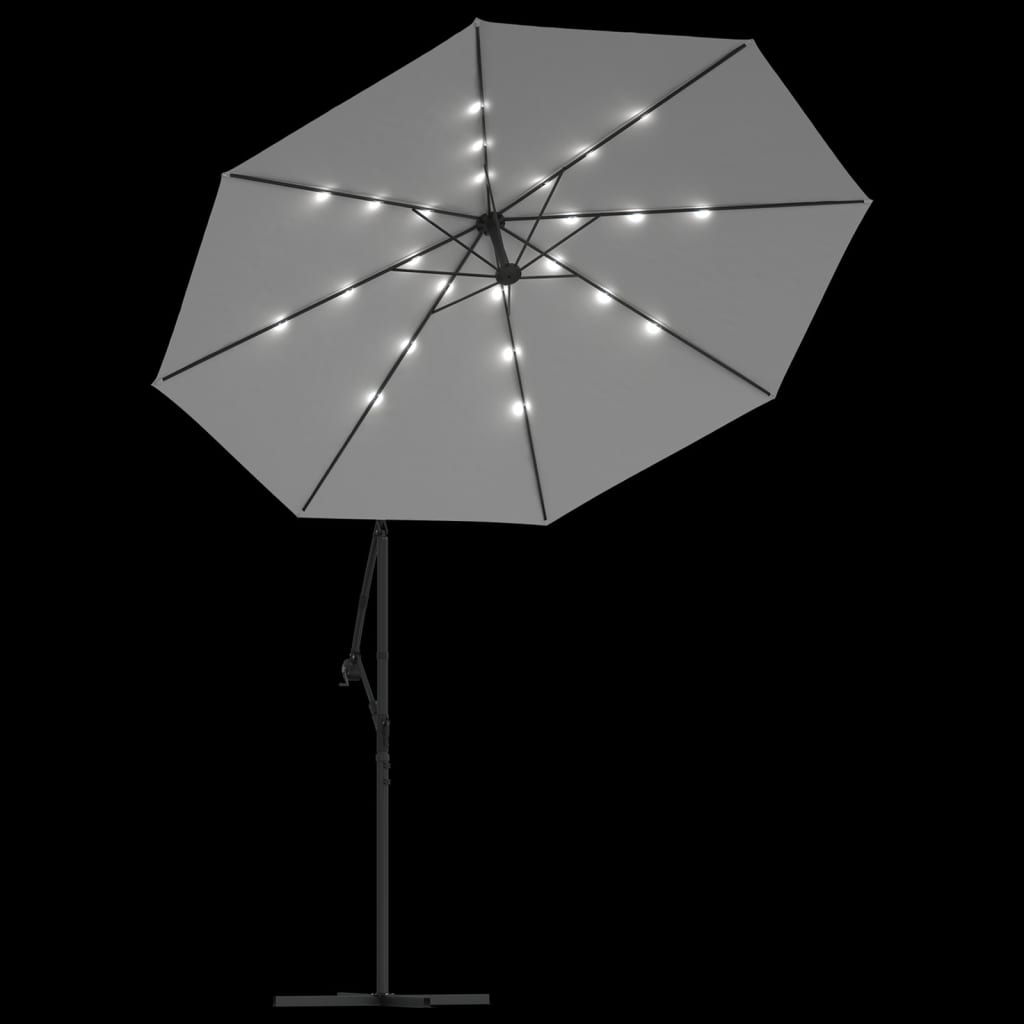 vidaXL Sombrilla colgante con luces LED y palo metálico 300 cm arena