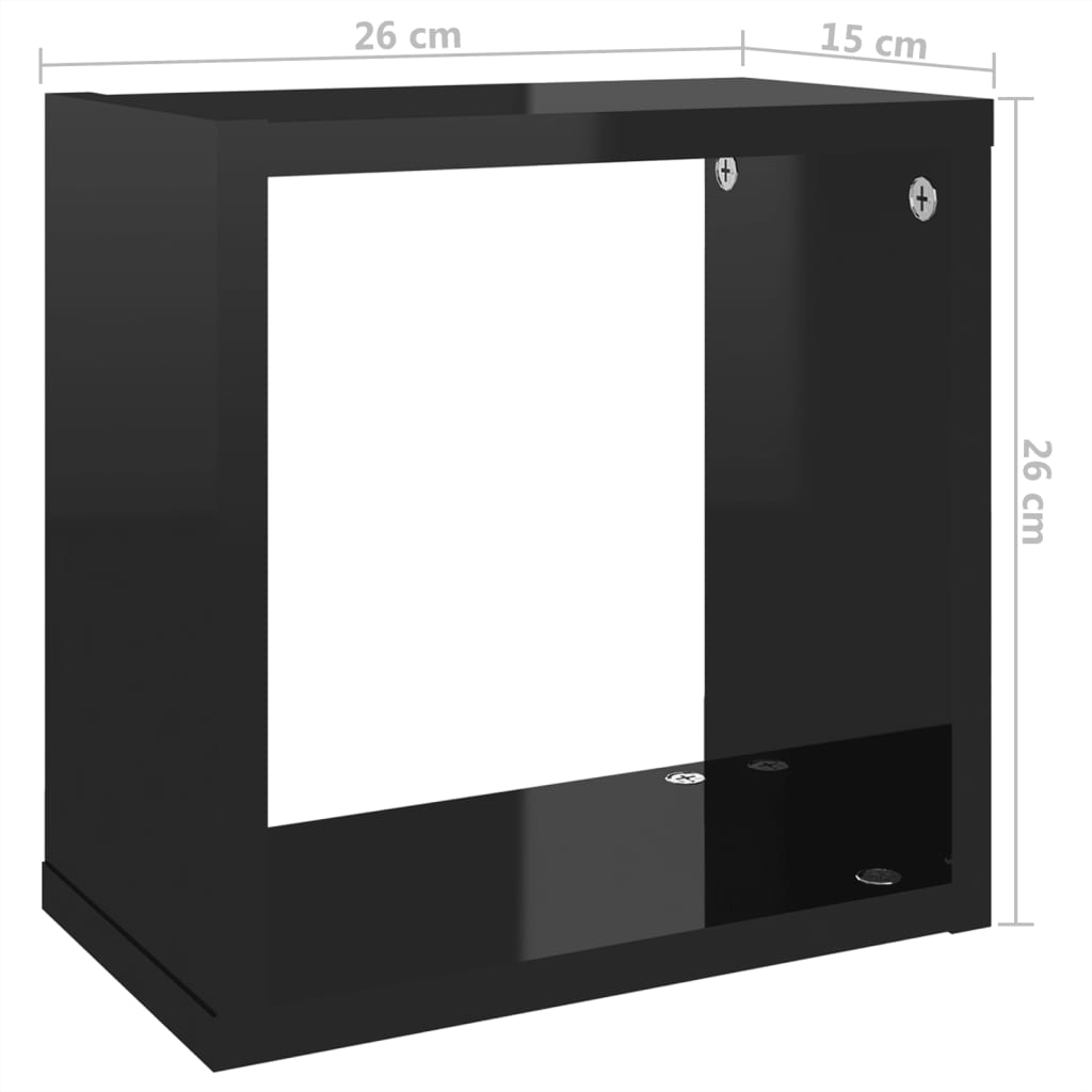vidaXL Estantes cubos pared 6 uds negro brillante 26x15x26 cm