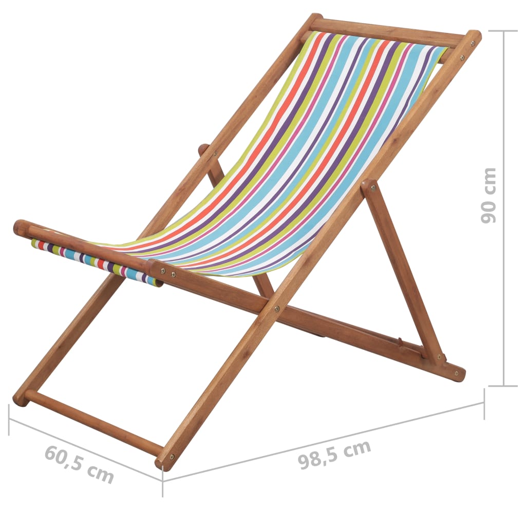 vidaXL Silla de playa plegable tela y estructura de madera multicolor