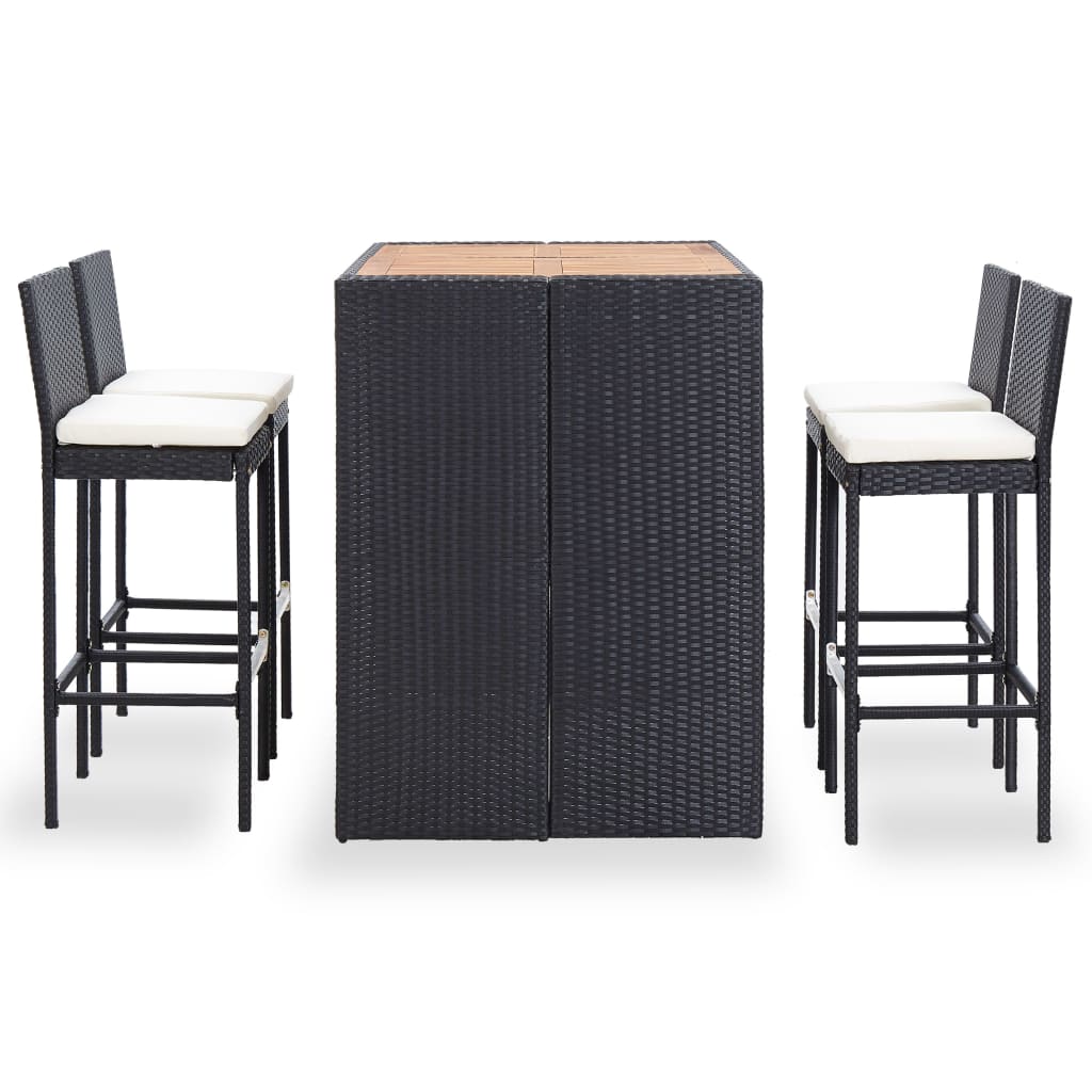 vidaXL Mesa y sillas bar jardín 5 pzas ratán sintético y madera negro