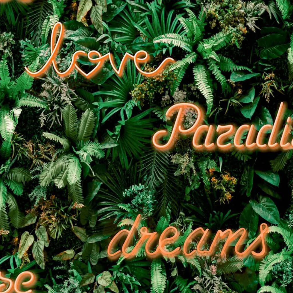 Good Vibes Papel de pared Neon Letter with Plants verde y naranja