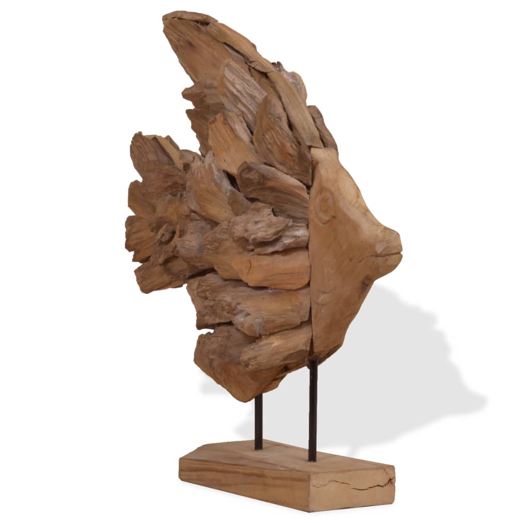 vidaXL Escultura en forma de pez de madera de teca 40x12x57 cm