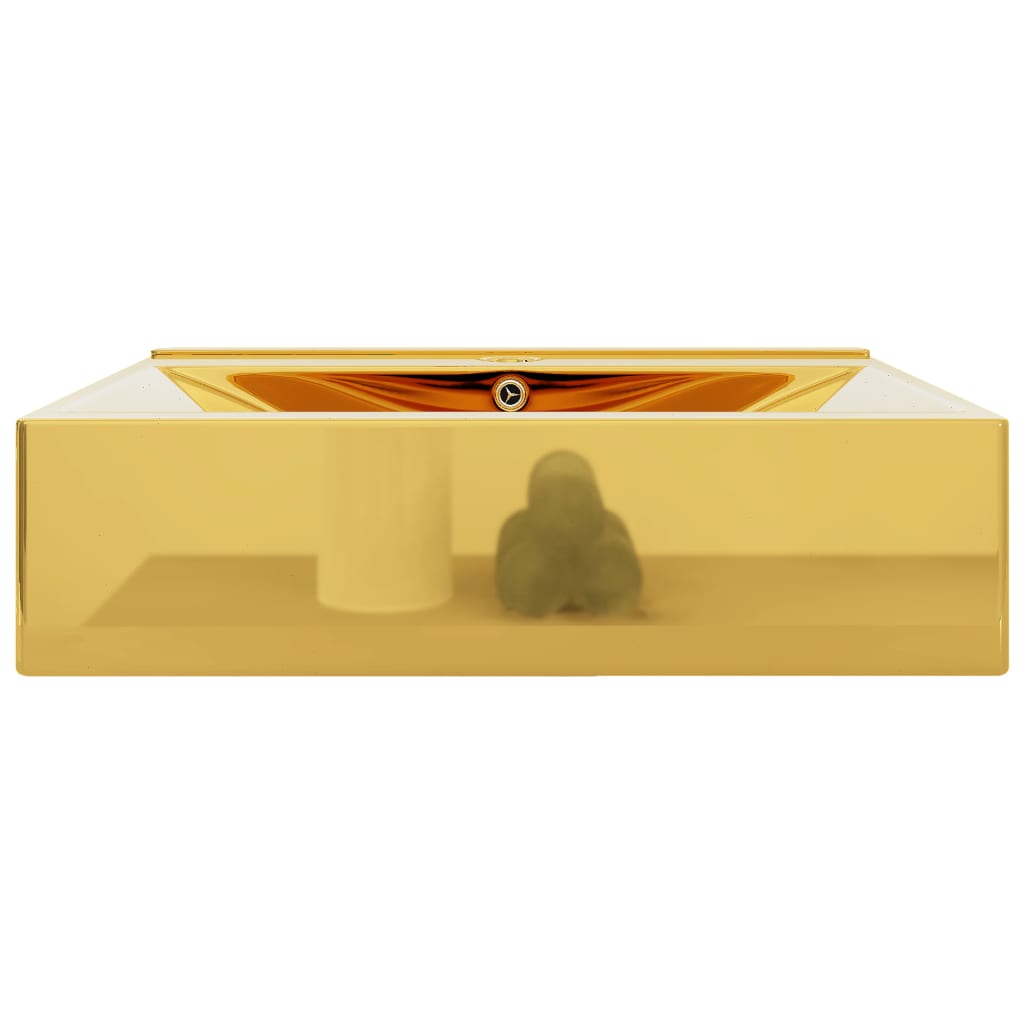 vidaXL Lavabo con rebosadero 60x46x16 cm cerámica dorado