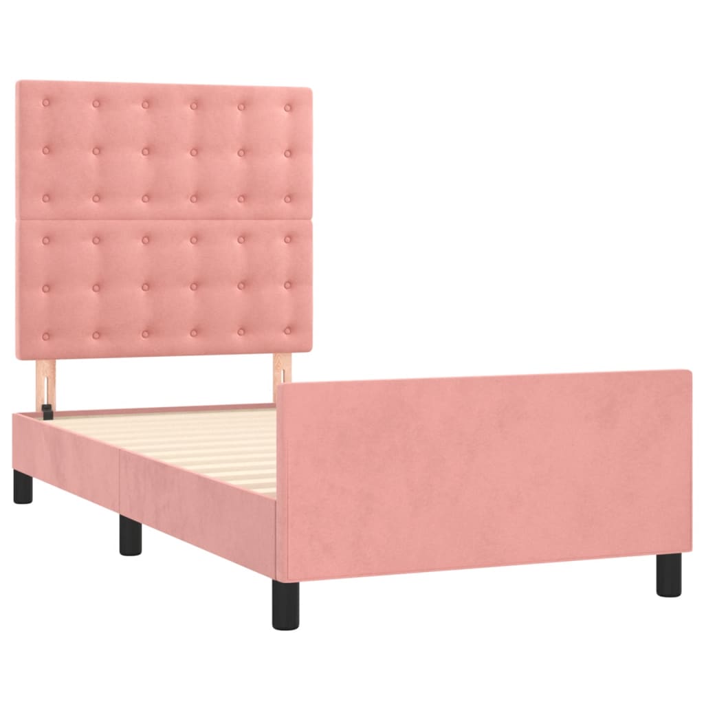 vidaXL Estructura de cama con cabecero de terciopelo rosa 90x200 cm