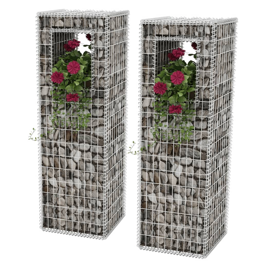vidaXL Cesta poste/jardinera de gaviones 2 unidades acero 50x50x160 cm