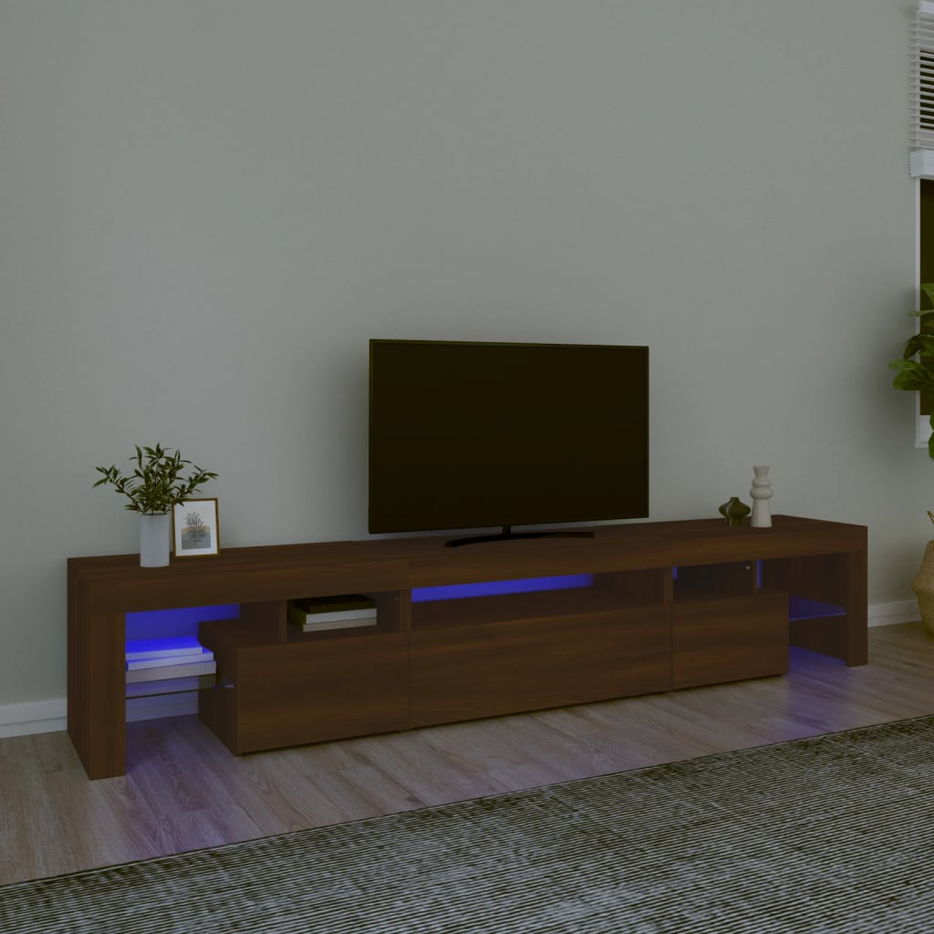 vidaXL Mueble de TV con luces LED marrón roble 215x36,5x40 cm