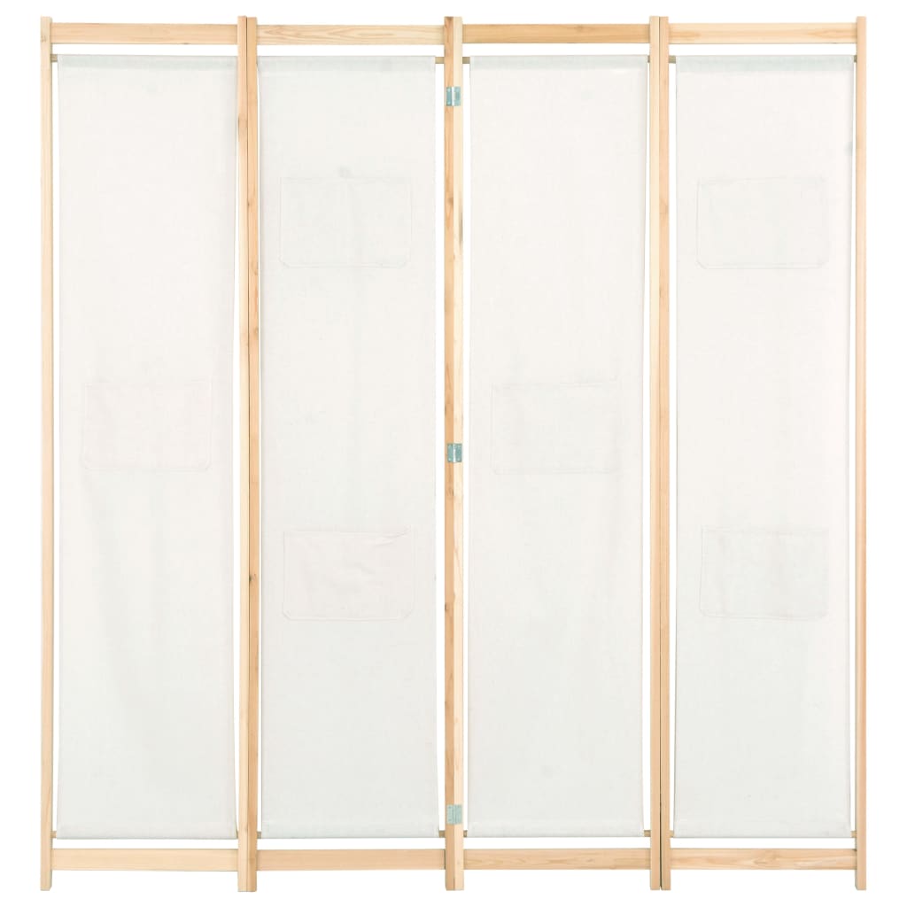vidaXL Biombo divisor de 4 paneles de tela color crema 160x170x4 cm