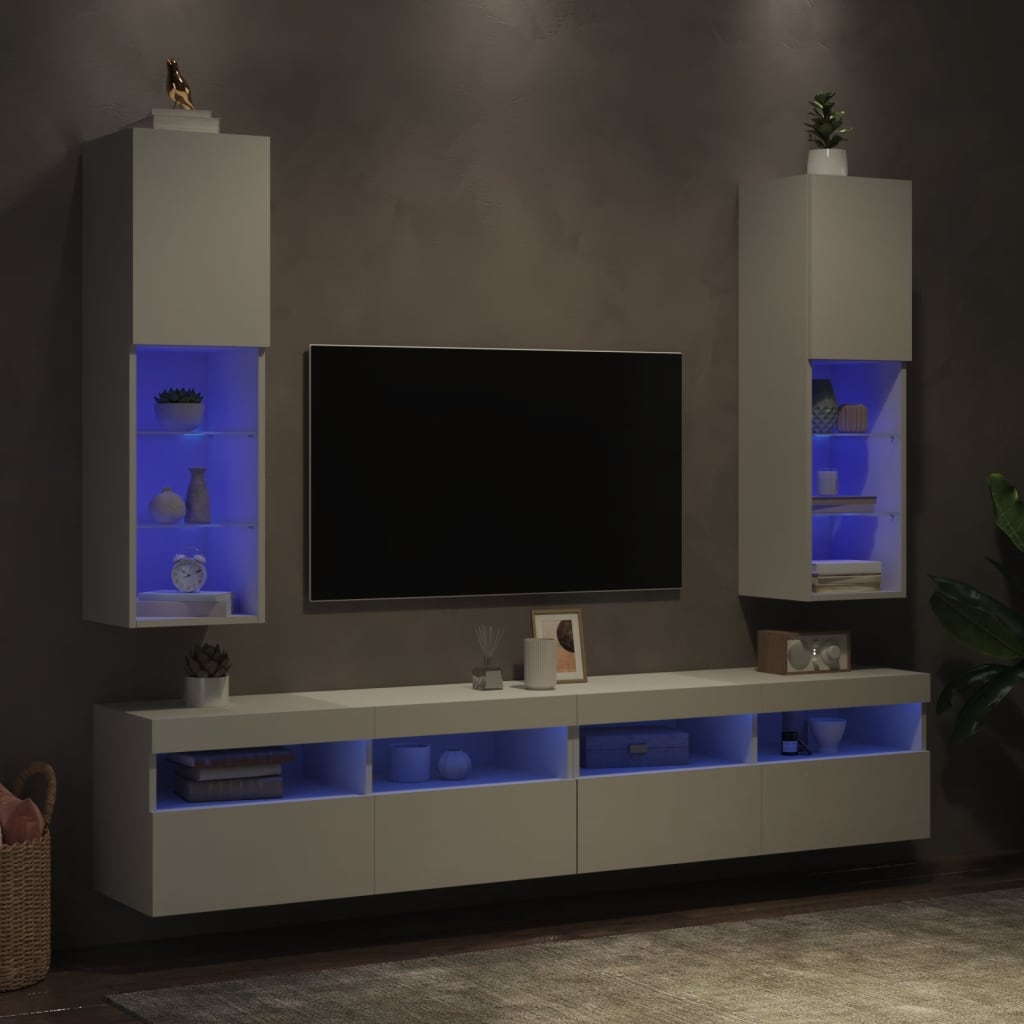vidaXL Muebles de TV con luces LED 2 uds blanco 30,5x30x102 cm