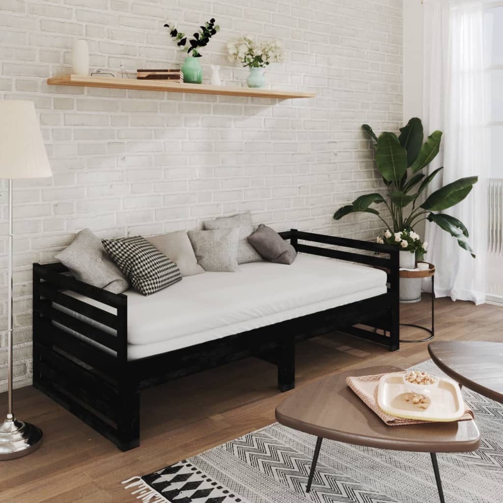 vidaXL Sofá cama extraíble madera maciza de pino negro 2x(90x200) cm