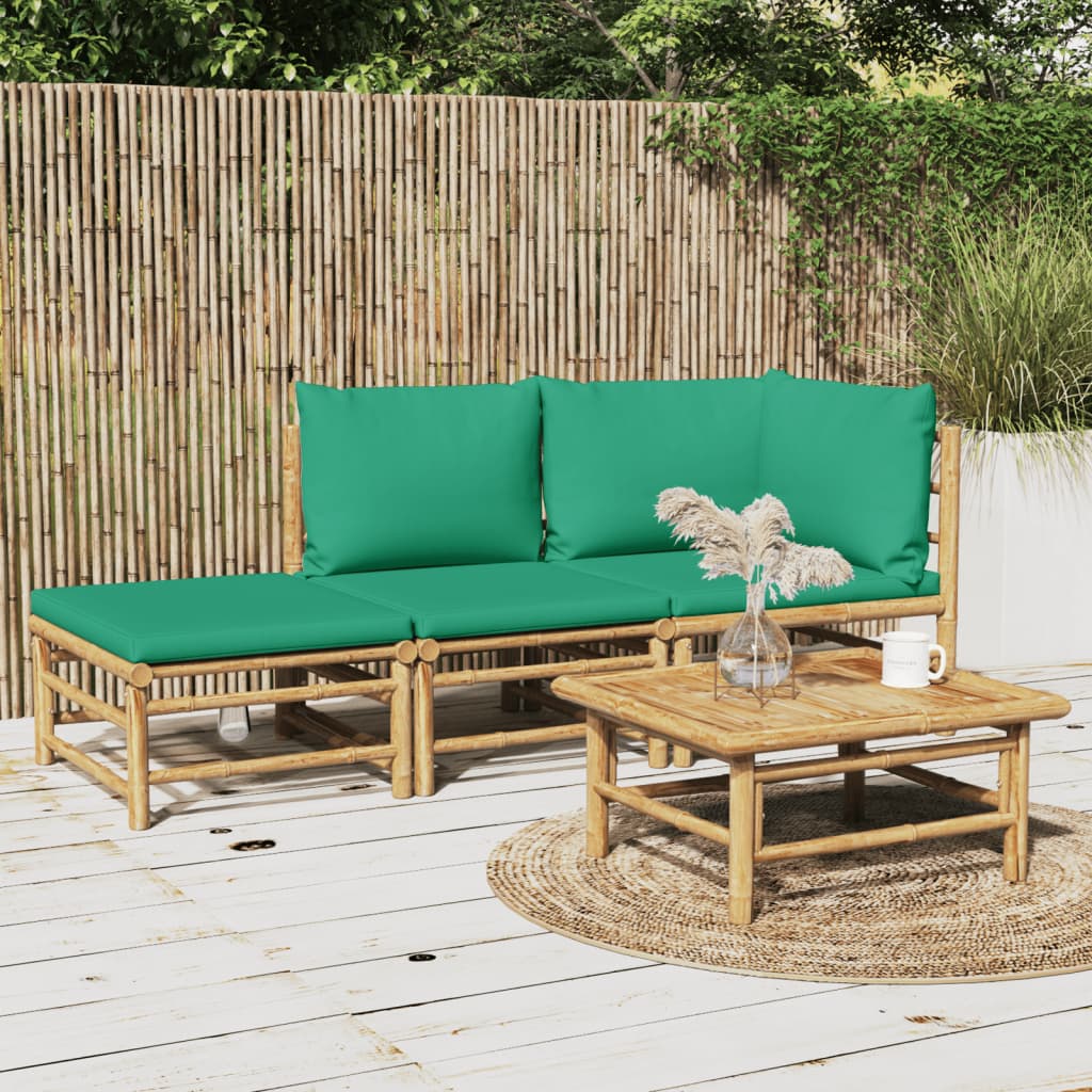 vidaXL Set de muebles de jardín 3 piezas bambú con cojines verde