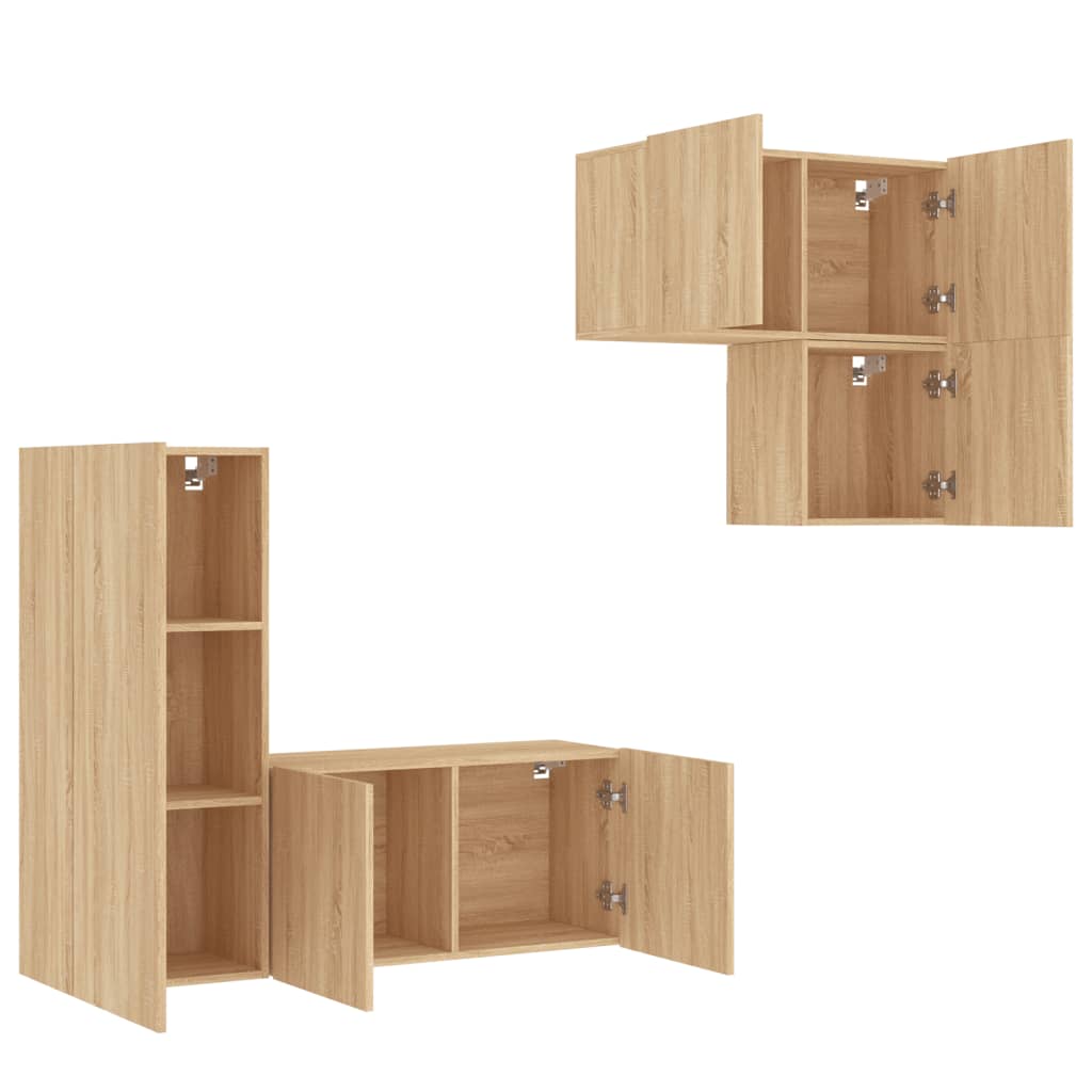 vidaXL Muebles de TV de pared 4 pzas madera de ingeniería roble Sonoma