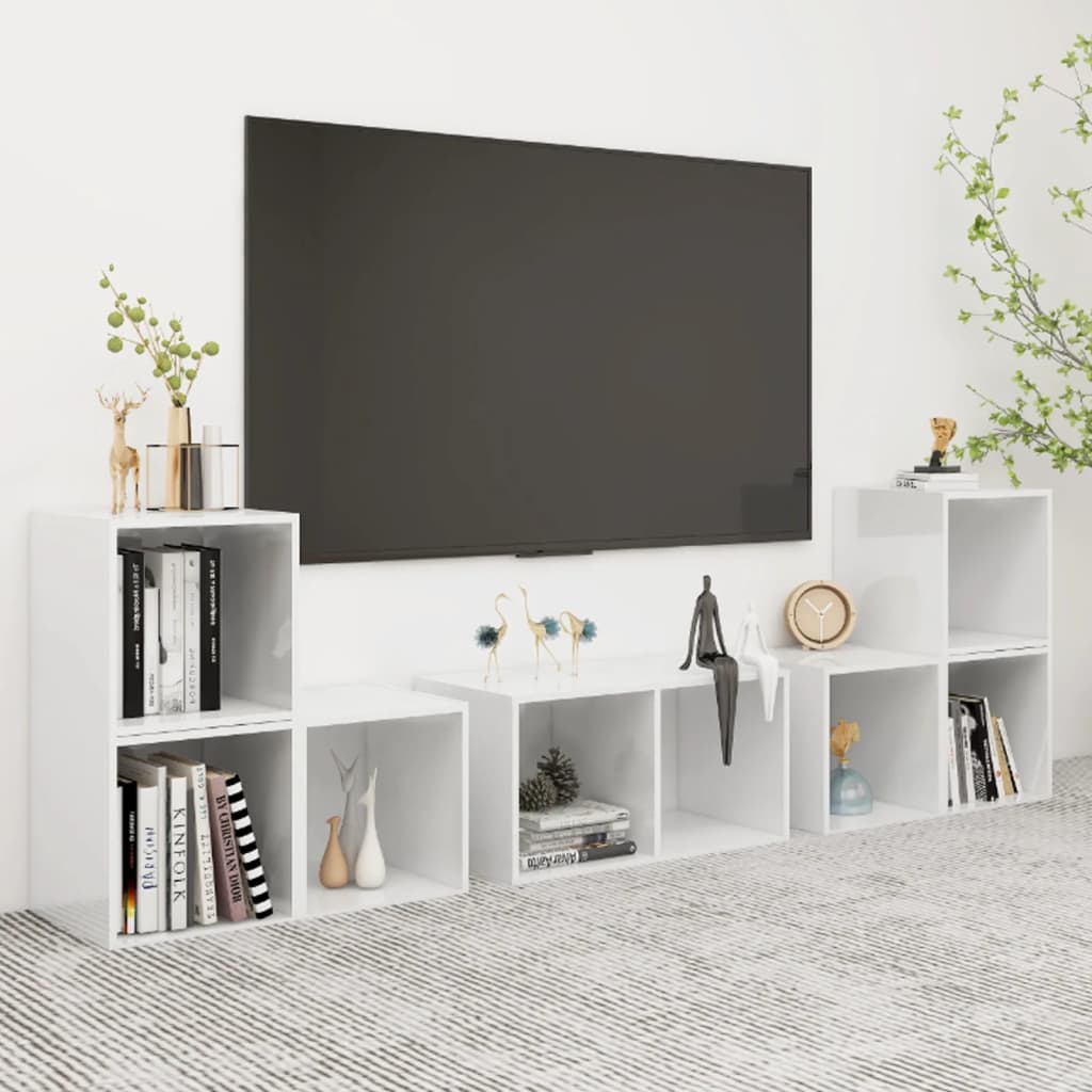 vidaXL Juego de mueble para TV de 6 piezas aglomerado blanco brillante