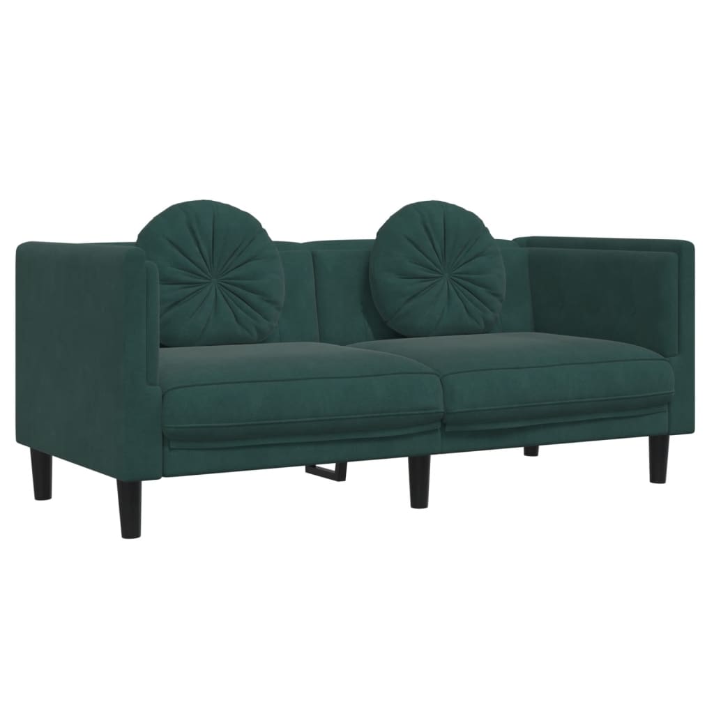 vidaXL Juego de sofás con cojines 3 piezas terciopelo verde oscuro
