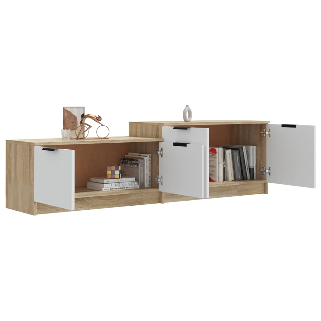 vidaXL Mueble de TV madera contrachapada blanco y roble 158,5x36x45 cm
