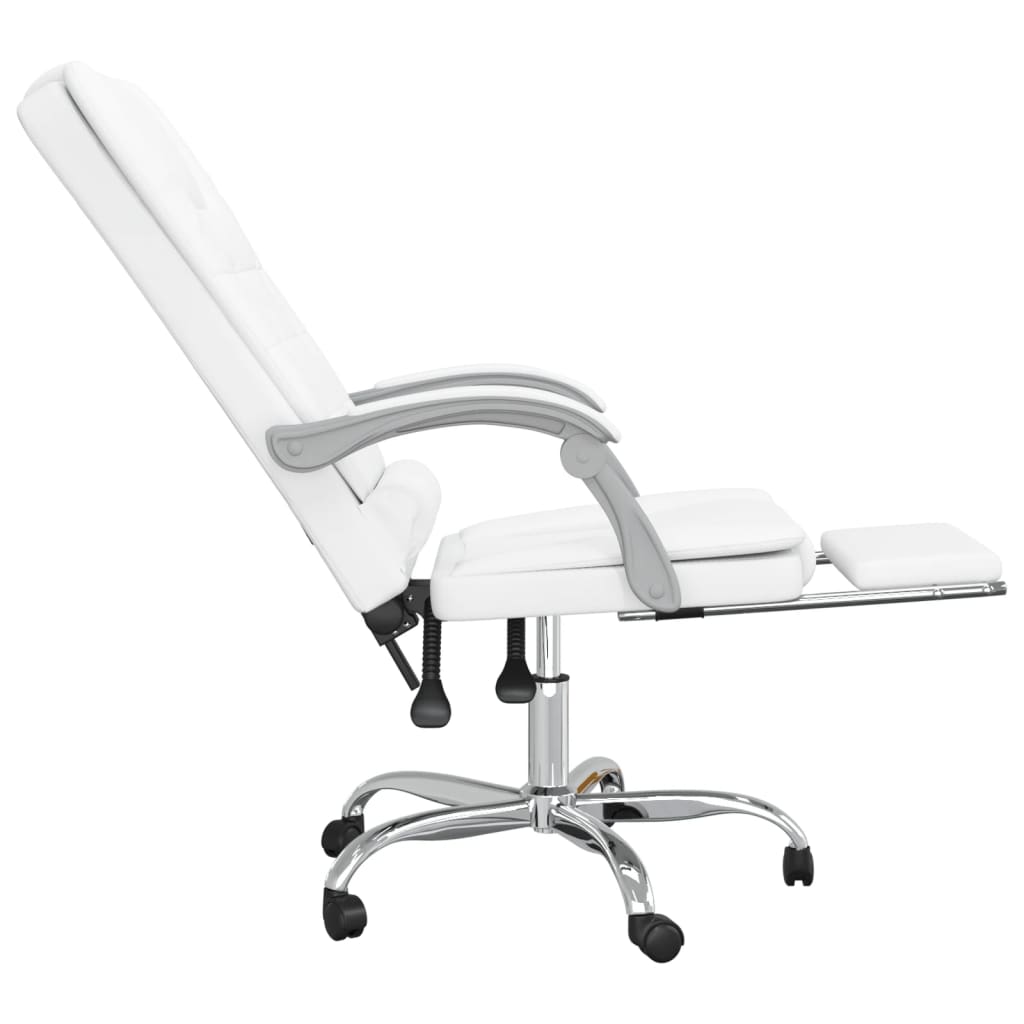 vidaXL Silla de oficina reclinable masaje cuero sintético blanco