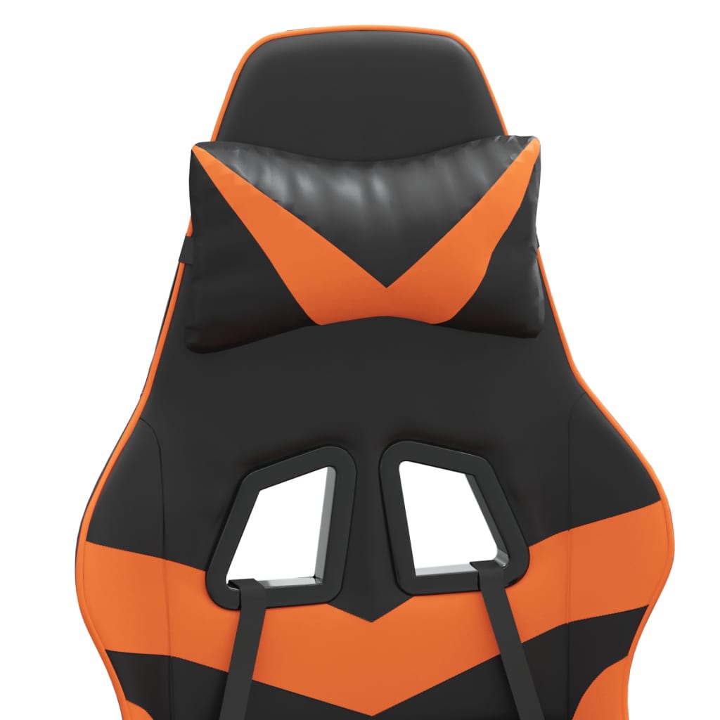 vidaXL Silla gaming giratoria reposapiés cuero sintético negro naranja