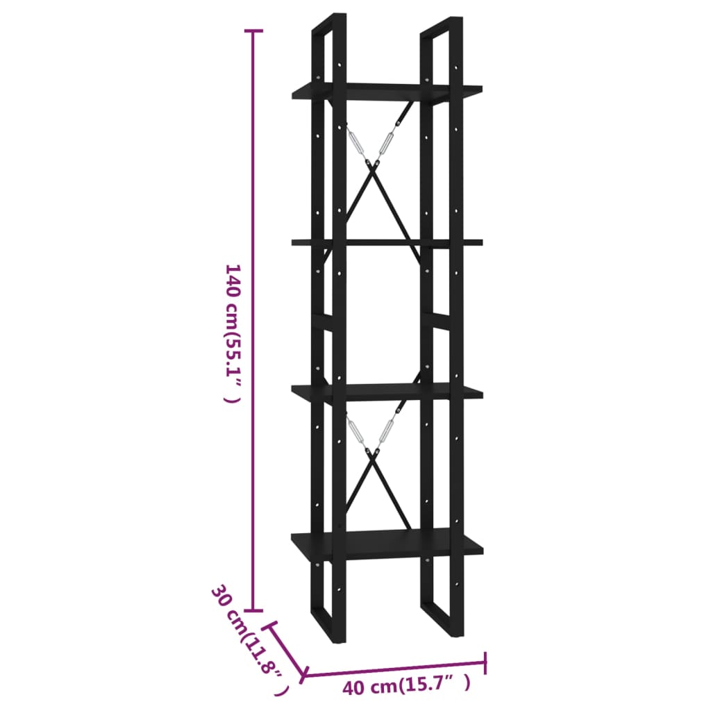 vidaXL Estantería de 4 niveles madera contrachapada negro 40x30x140 cm
