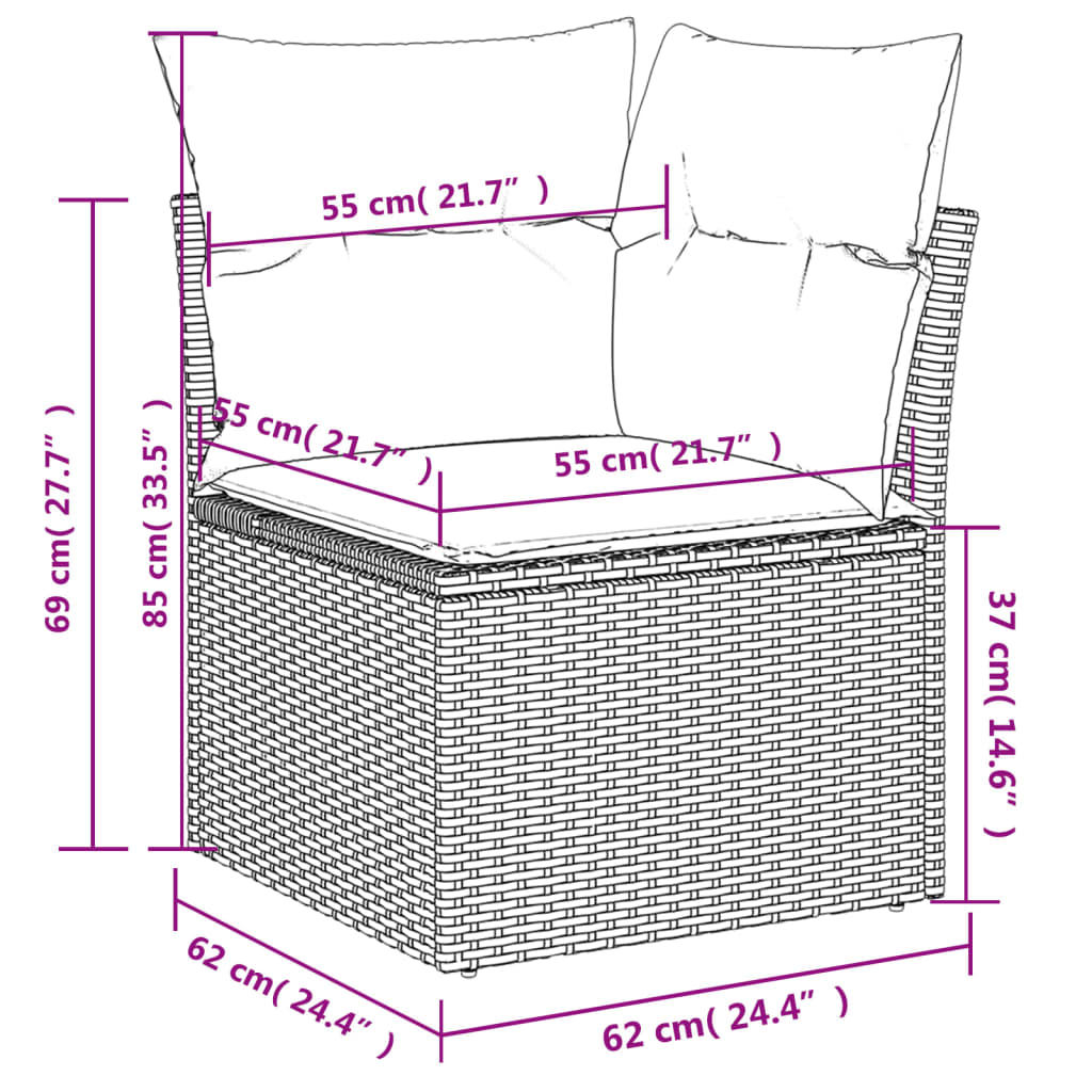 vidaXL Set de sofás de jardín 7 piezas con cojines ratán PE gris