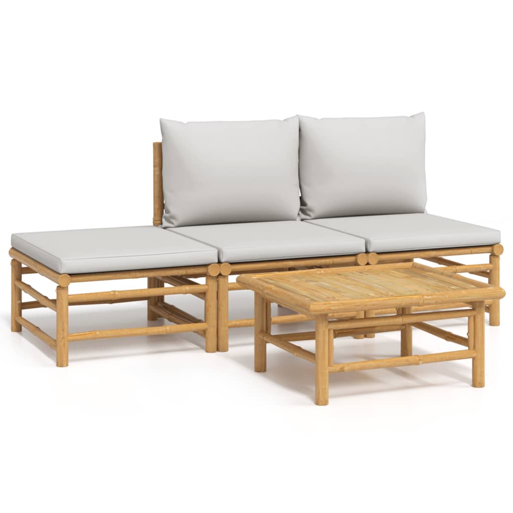 vidaXL Set de muebles de jardín 4 piezas bambú y cojines gris claro
