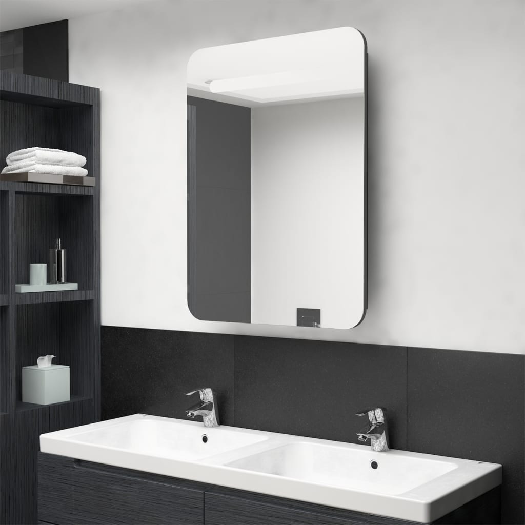 vidaXL Armario de baño con espejo y LED gris 60x11x80 cm