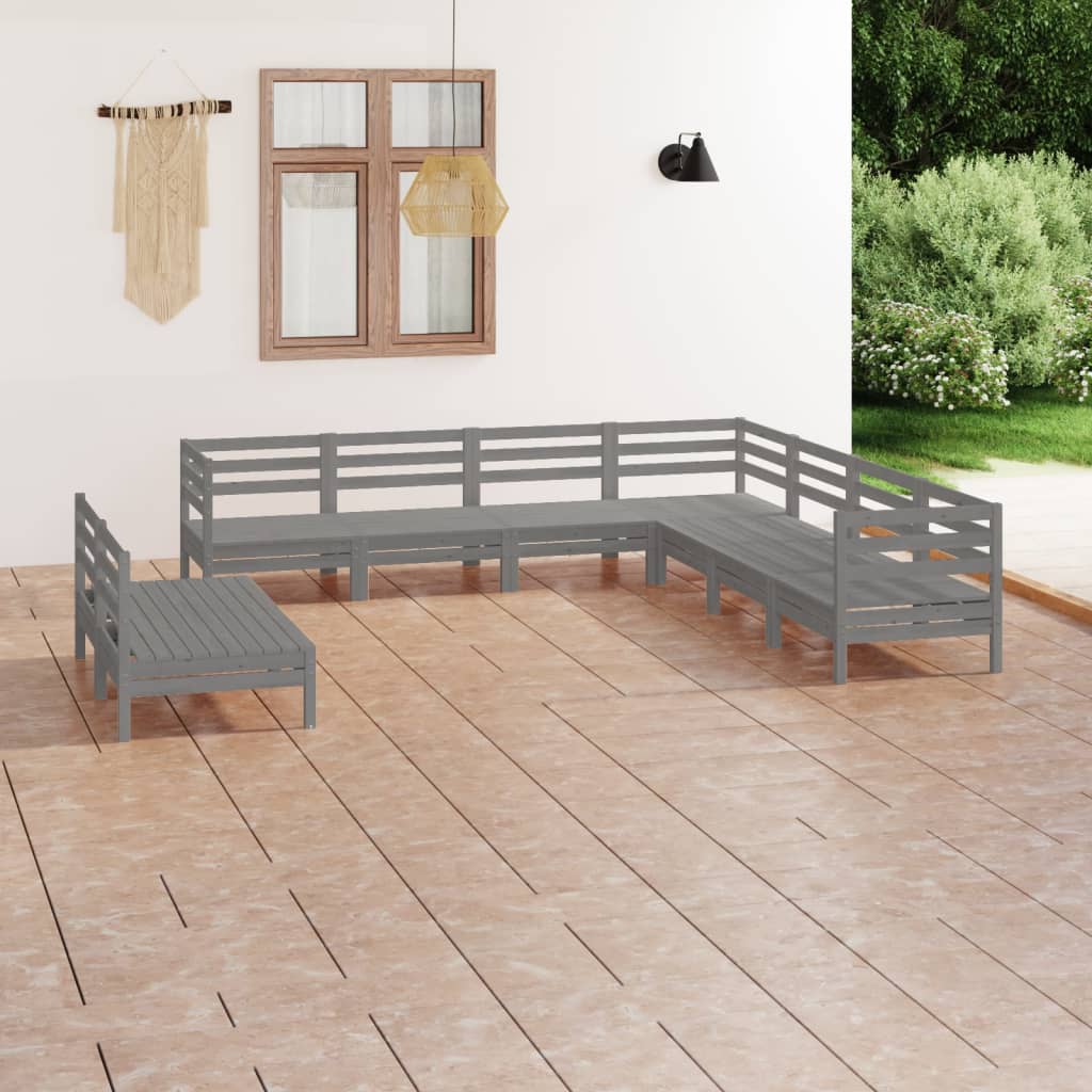 vidaXL Juego de muebles de jardín 9 piezas madera maciza de pino gris
