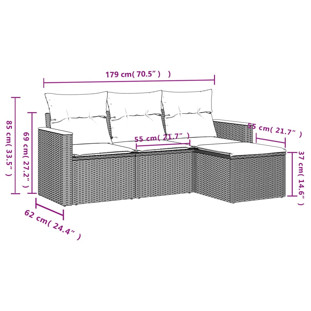 vidaXL Set de sofás de jardín 4 pzas y cojines ratán sintético gris