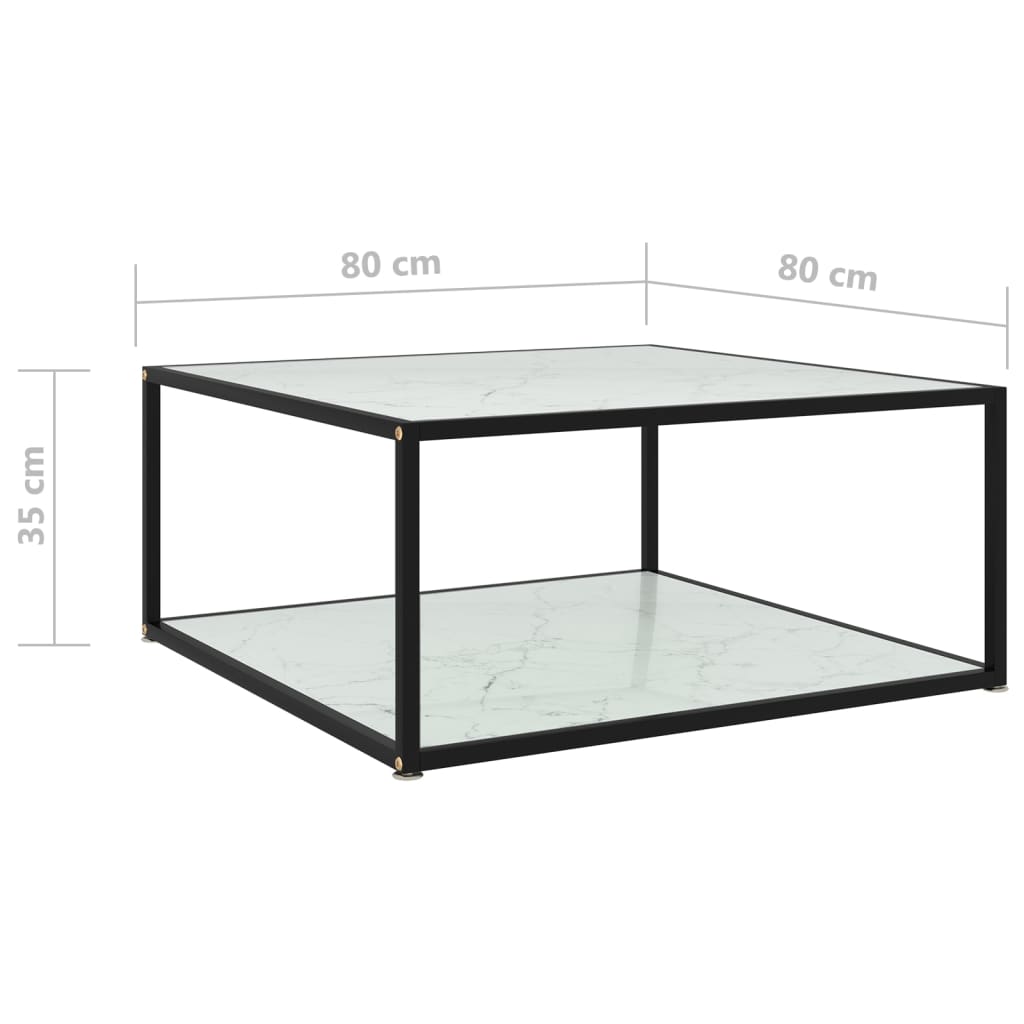 vidaXL Mesa de centro vidrio templado blanco 80x80x35 cm