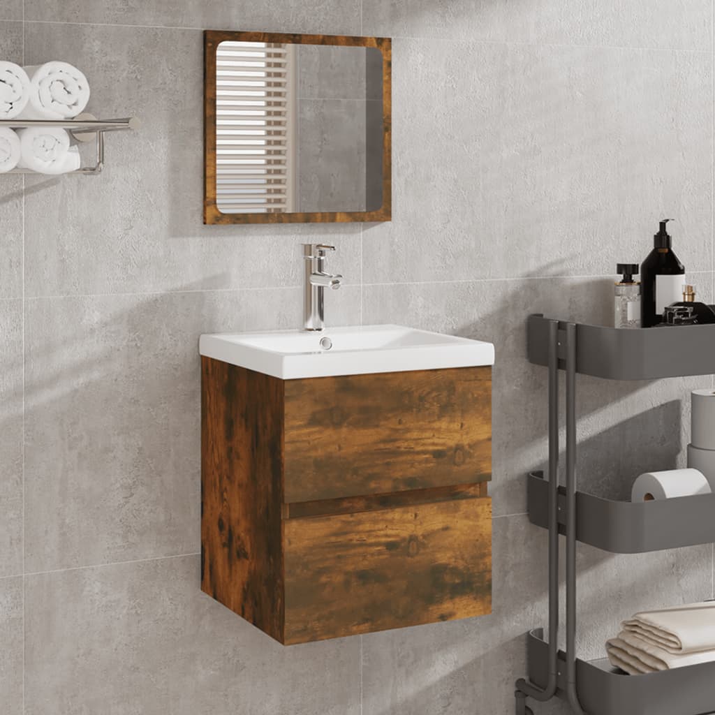 vidaXL Armario de baño con espejo madera contrachapada roble ahumado