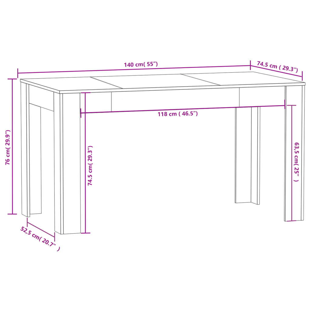 vidaXL Mesa de comedor madera ingeniería blanco brillo 140x74,5x76 cm