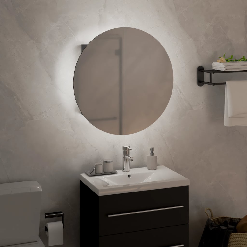 vidaXL Armario de baño con espejo redondo y LED gris 40x40x17,5 cm