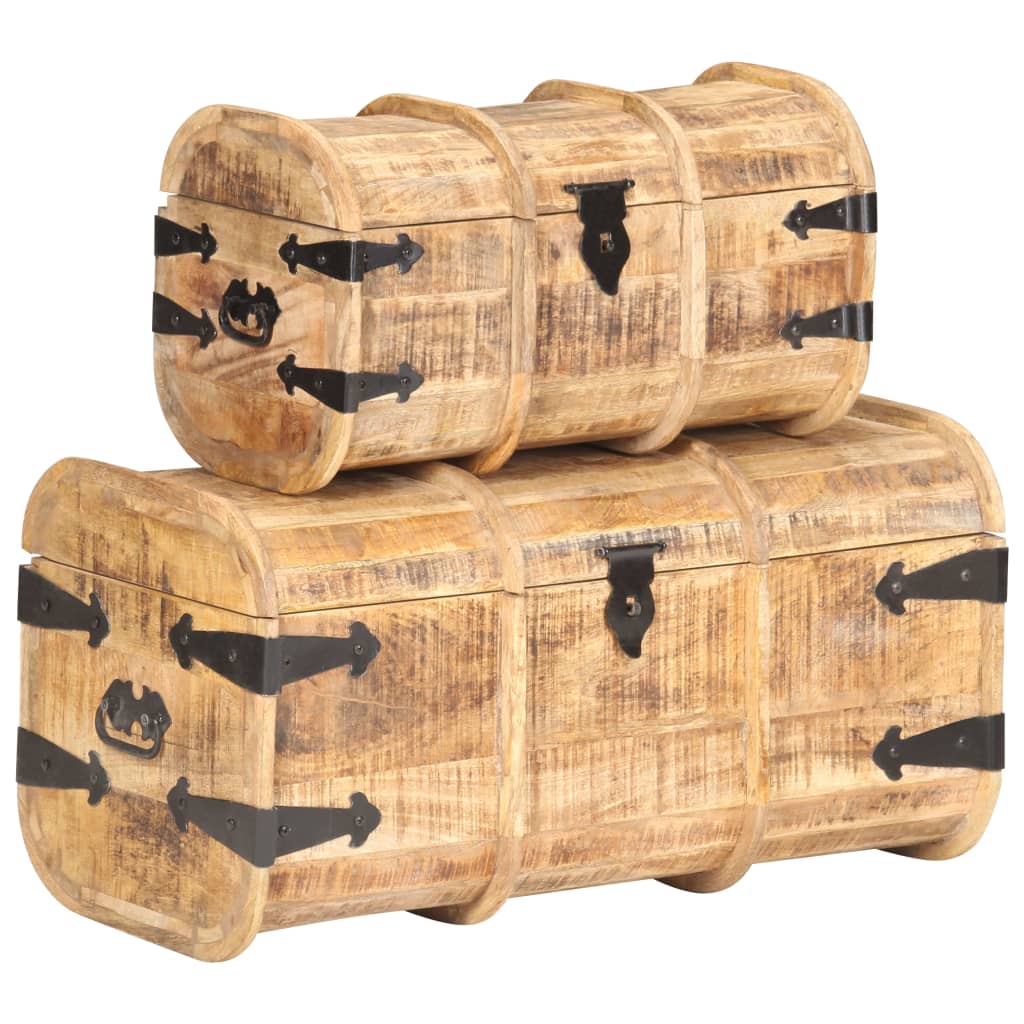 vidaXL Cofres de almacenamiento 2 unidades madera maciza de mango
