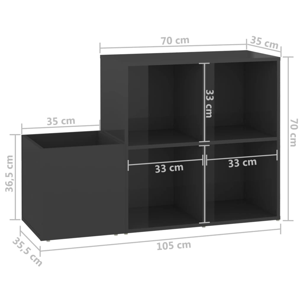 vidaXL Zapatero de recibidor contrachapado gris brillo 105x35,5x70 cm