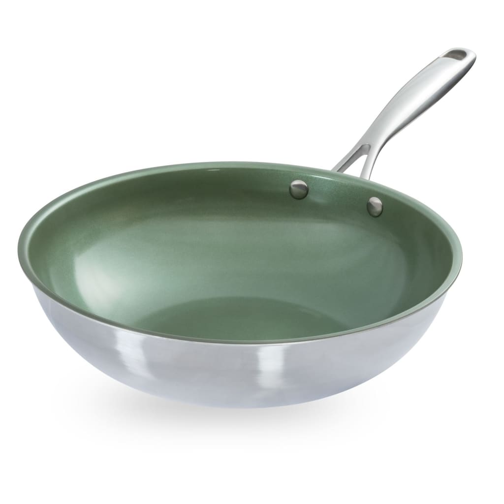 Just Vegan Sartén wok ECO CeraVegan acero inoxidable verde 28 cm