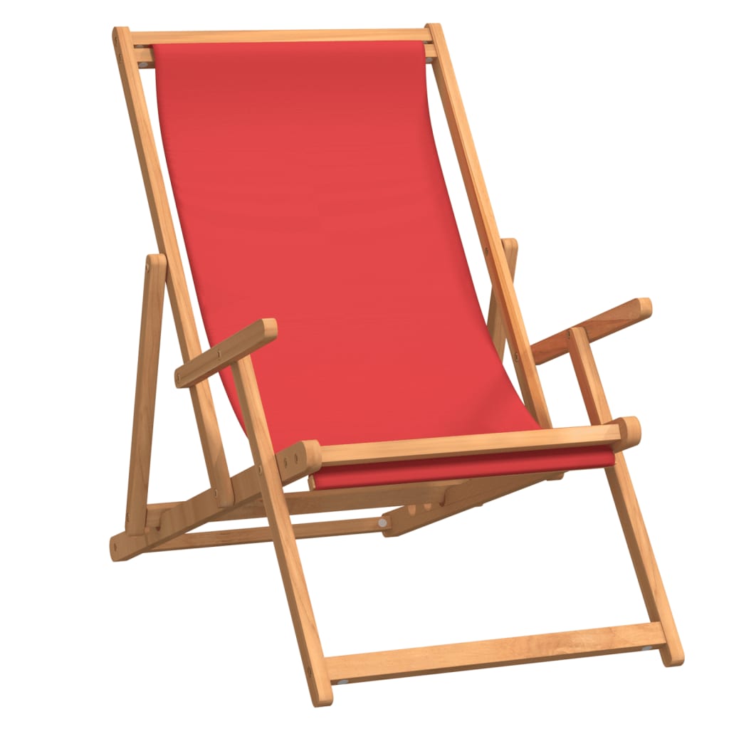 vidaXL Silla de playa plegable de madera maciza de teca rojo