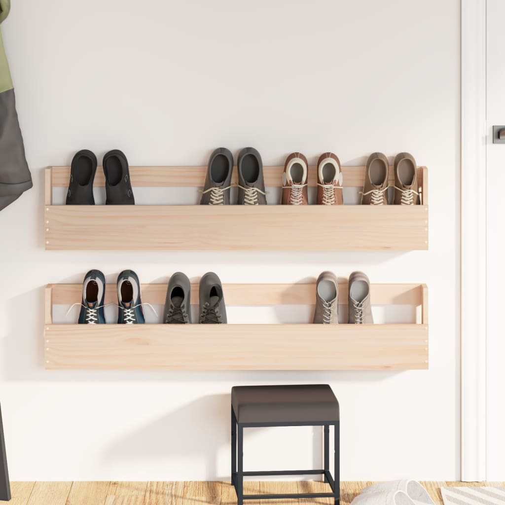 vidaXL Estantes para zapatos de pared 2 uds madera de pino 110x9x23 cm