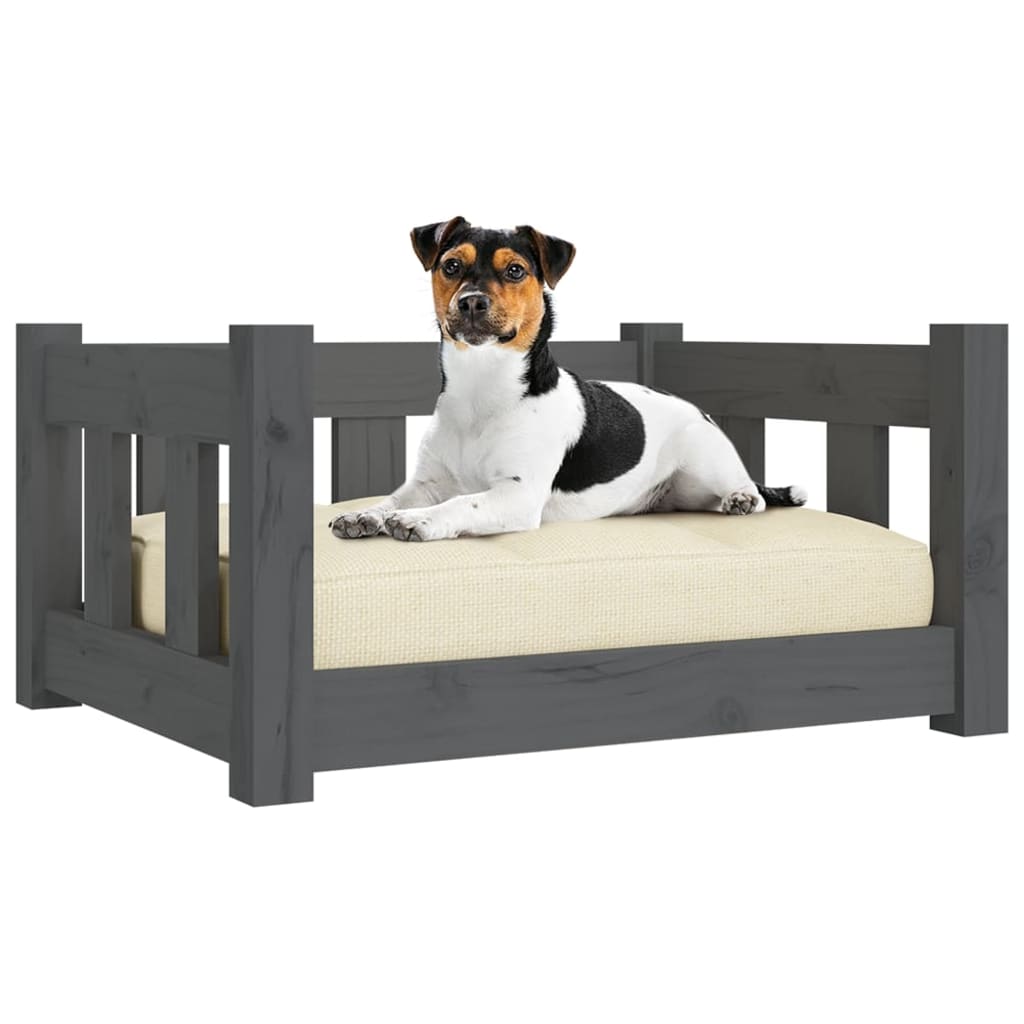 vidaXL Cama para perros madera maciza de pino gris 55,5x45,5x28 cm