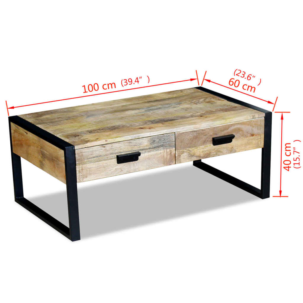 vidaXL Mesa de centro con 2 cajones madera de mango 100x60x40 cm