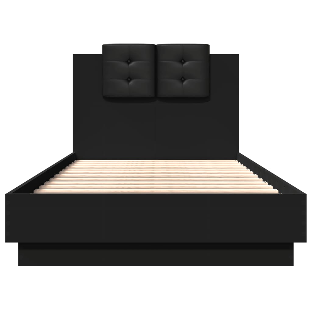 vidaXL Estructura de cama con cabecero y luces LED negro 90x190 cm