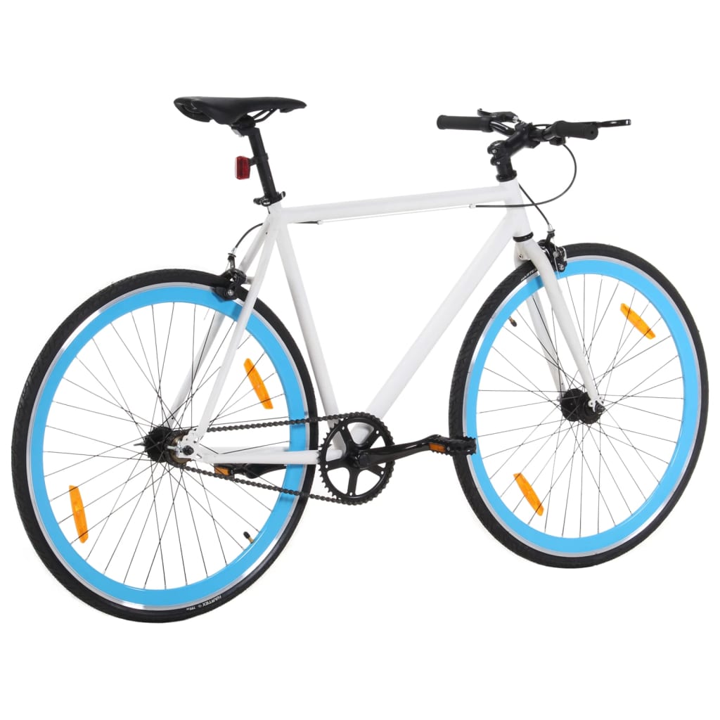 vidaXL Bicicleta de piñón fijo blanco y azul 700c 59 cm
