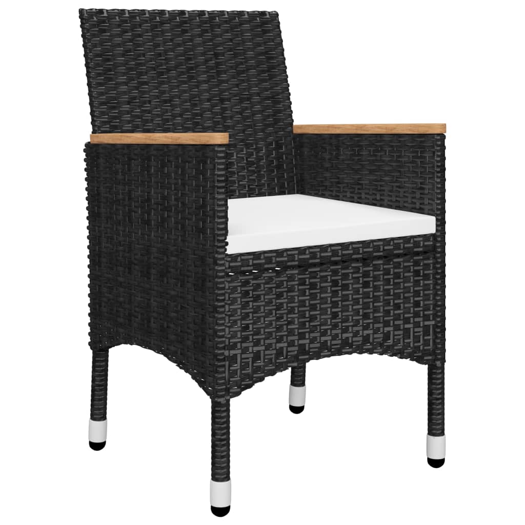 vidaXL Mesa y sillas de jardín 3 pzas ratán PE y vidrio templado negro