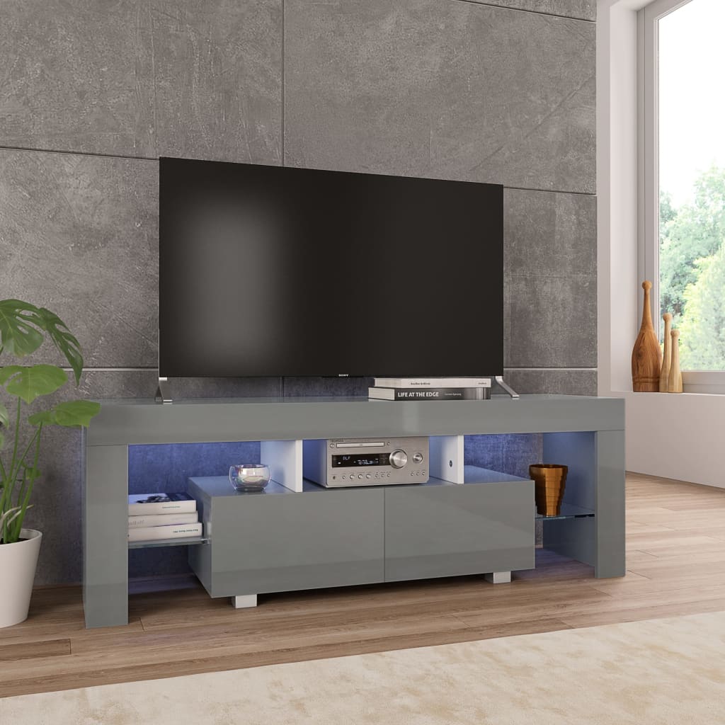 vidaXL Mueble de TV con luces LED gris brillante 130x35x45 cm
