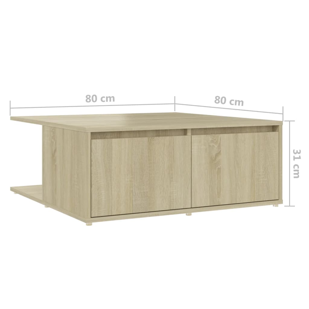 vidaXL Mesa de centro madera contrachapada roble Sonoma 80x80x31 cm