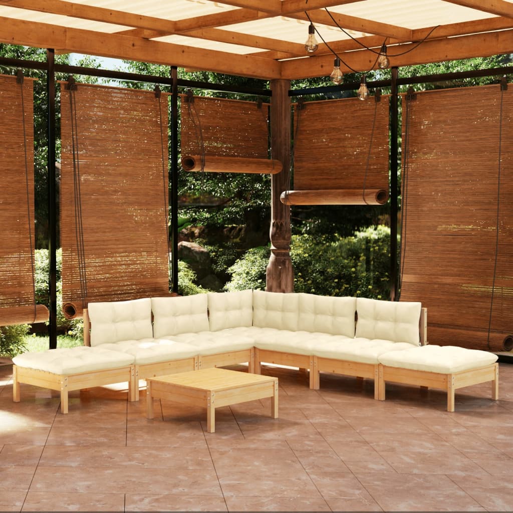 vidaXL Muebles de jardín 8 piezas cojines madera de pino color crema