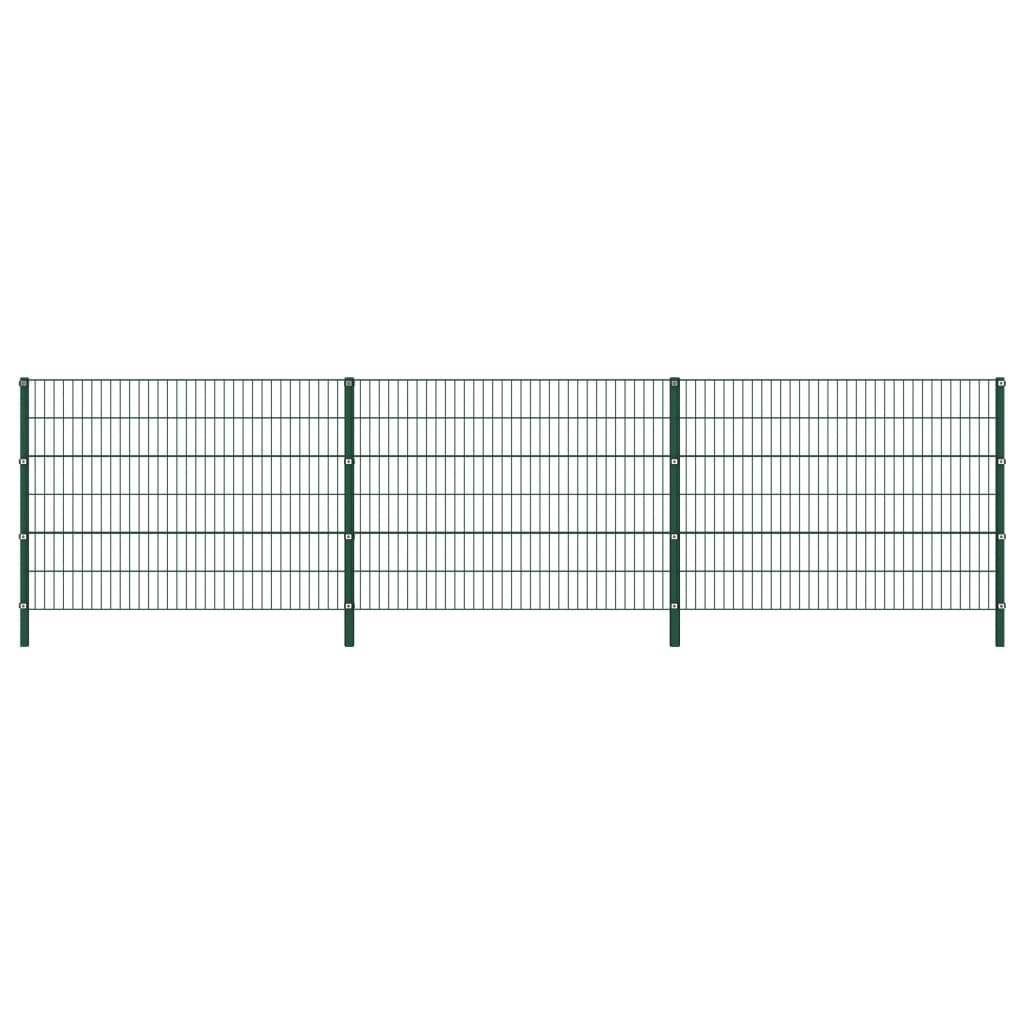 vidaXL Panel de valla con postes de hierro verde 5,1x1,2 m