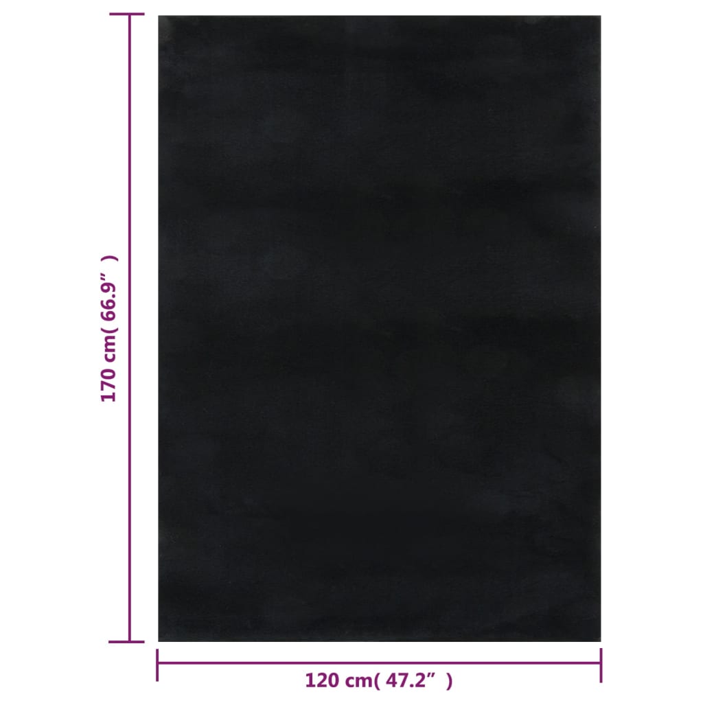 vidaXL Alfombra peluda antideslizante lavable negro 120x170 cm