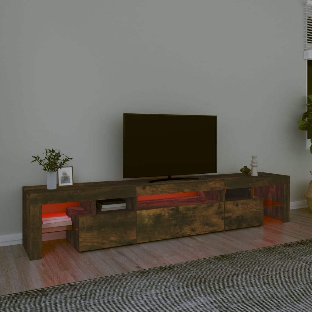 vidaXL Mueble de TV con luces LED color roble ahumado 215x36,5x40 cm