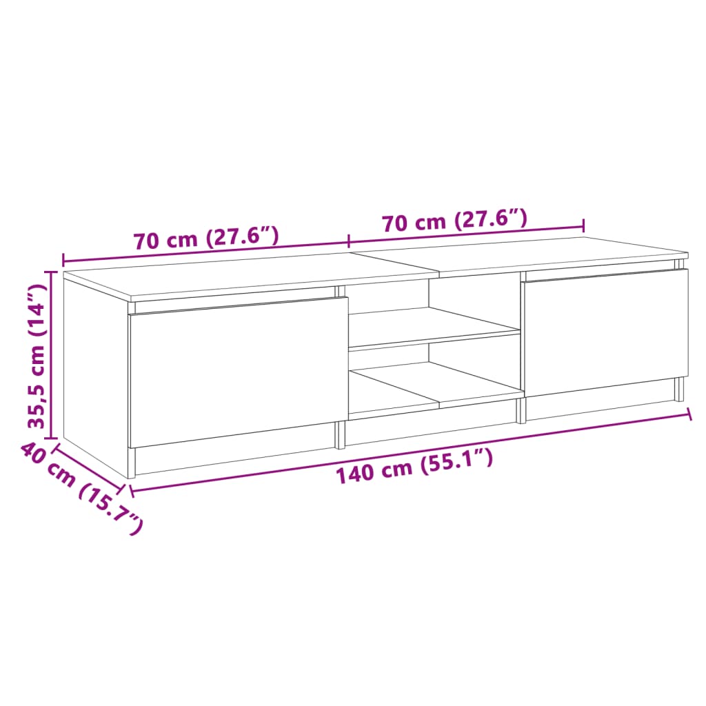 vidaXL Mueble de TV con luces LED blanco y roble Sonoma 140x40x35,5 cm